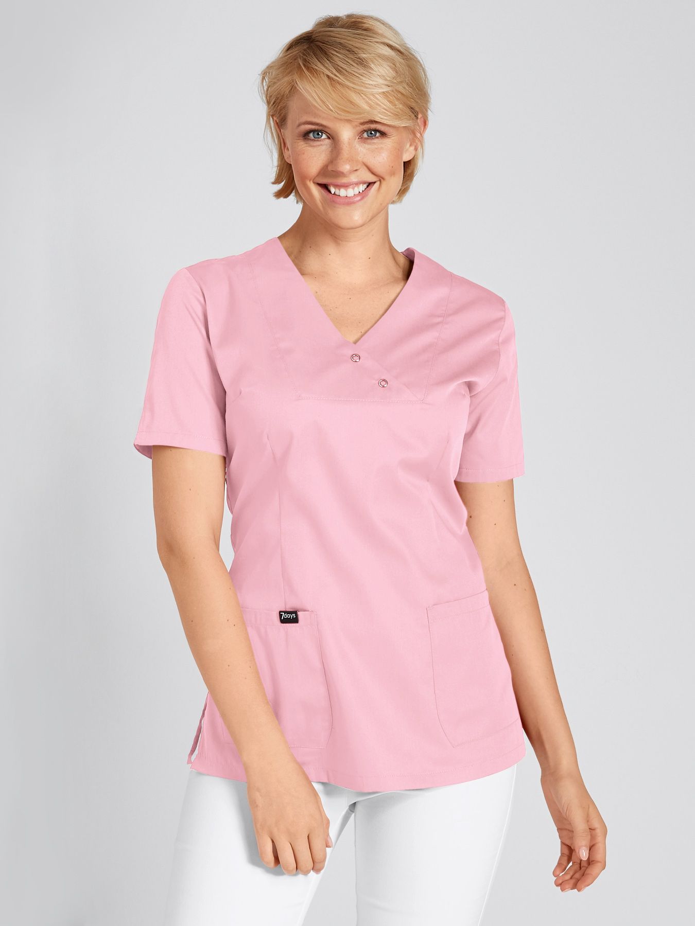 Dametunika LAMIA m/v-hals og trykknapper