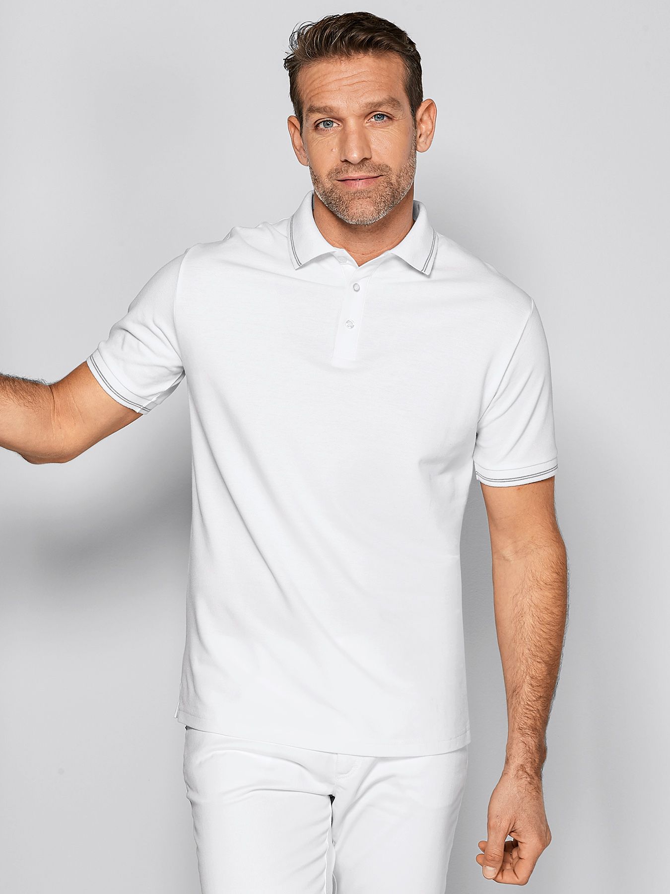 Unisex polotrøye, piqué - med kontraststriper