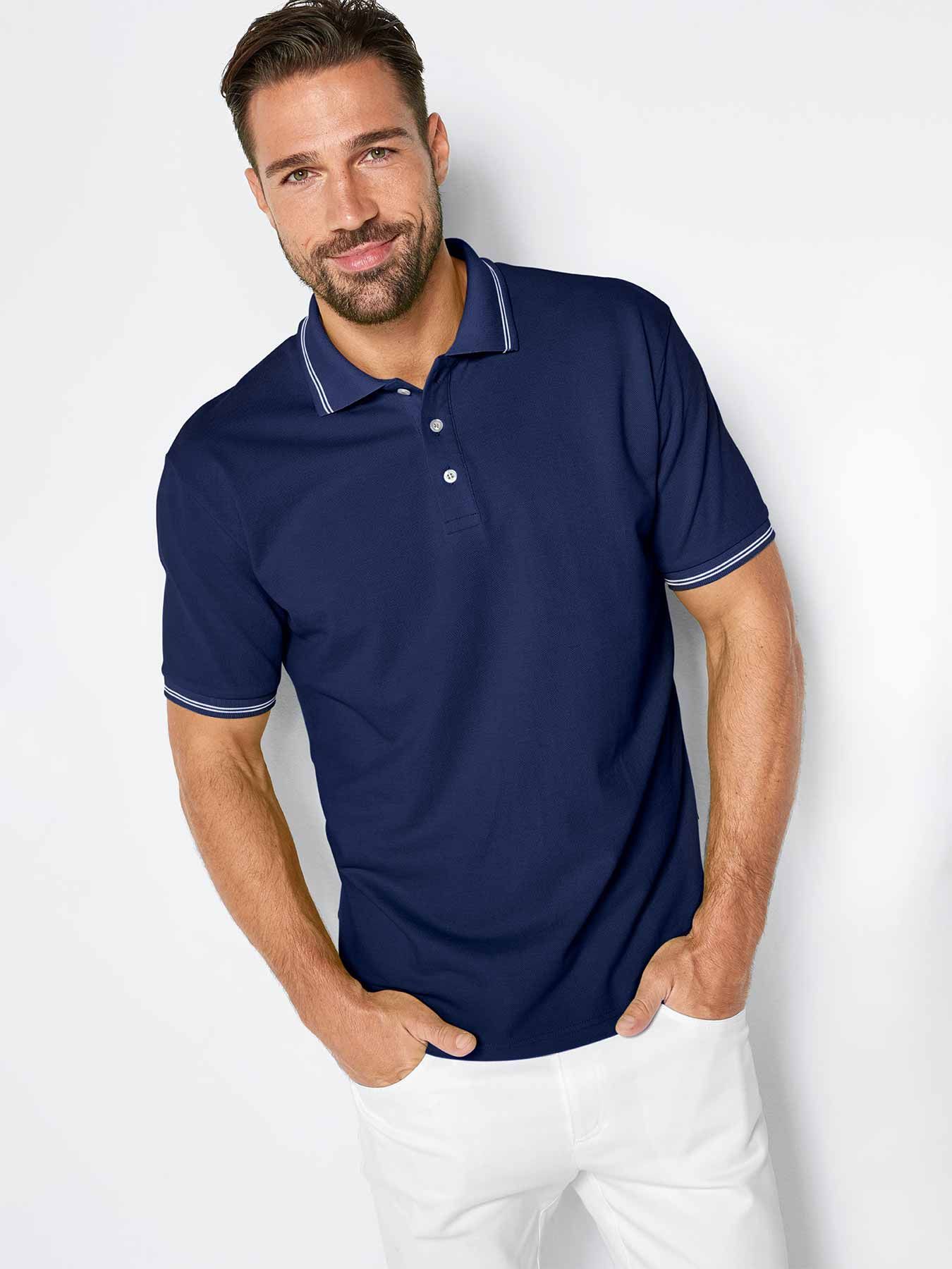 Unisex polotrøye, piqué - med kontraststriper