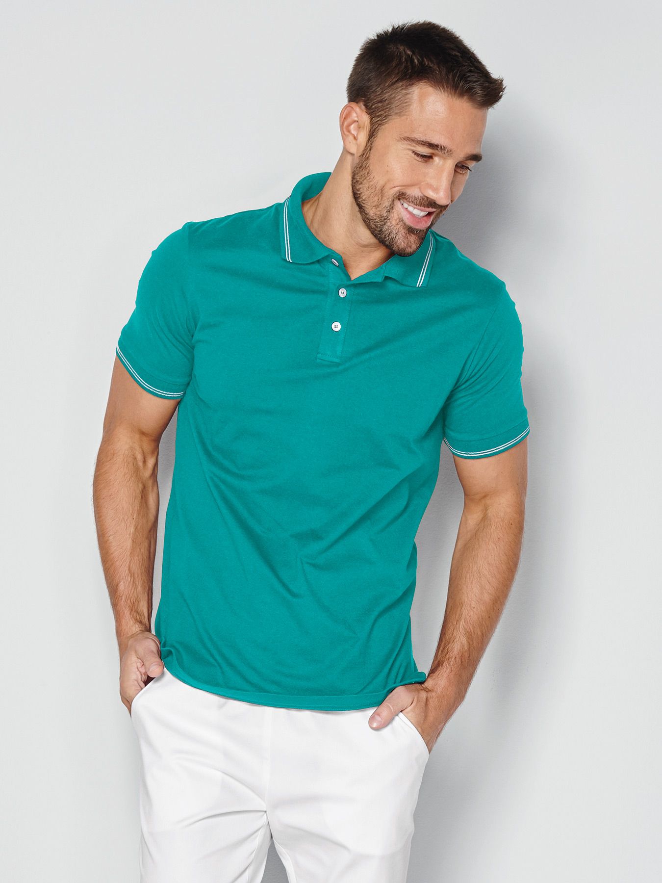 Unisex polotrøye, piqué - med kontraststriper